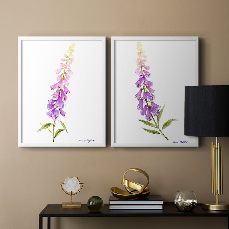 «Annie's Foxglove I», reproduction encadrée de qualité supérieure - prête à être accrochée - aucun clou requis - aucun clou requis