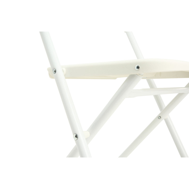 4 chaises pliantes blanches en acier inoxydable, capacité de 800 lb, empilables, imperméables, conçues avec deux charnières, contreventement triple, facile à utiliser sur la terrasse, toutes saisons, capacité de protection des pieds en caoutchouc