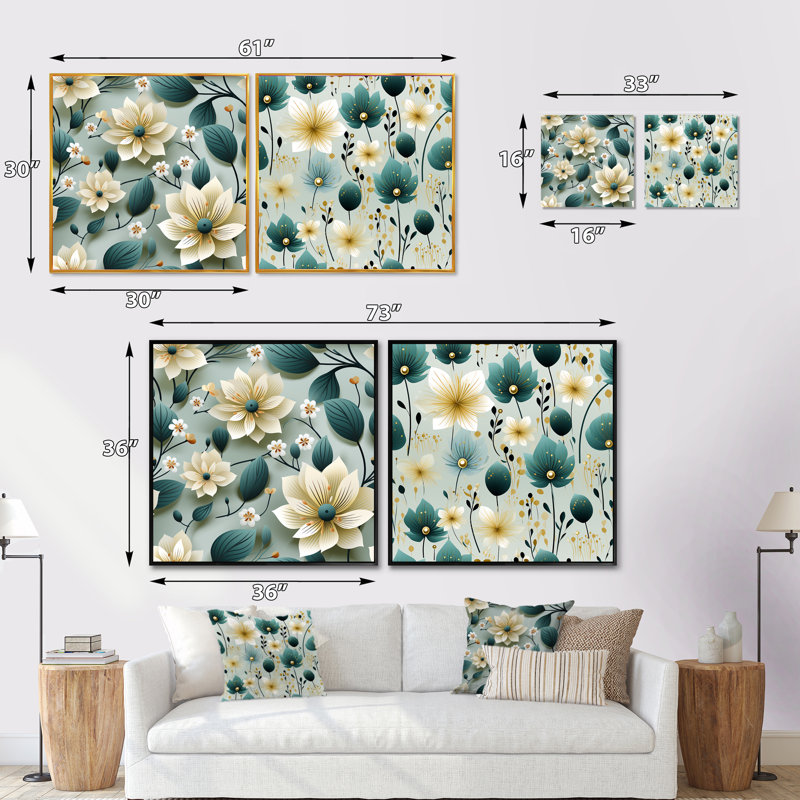 Elyes - Floral Square Collage Set Of 2, Black Floater Framed, 16" H x 33" W