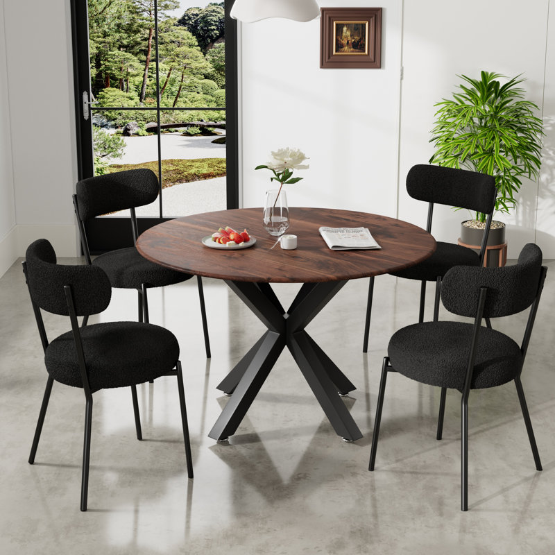 Ensemble de salle à manger à piédestal rond 5 pièces, Noir, Noir