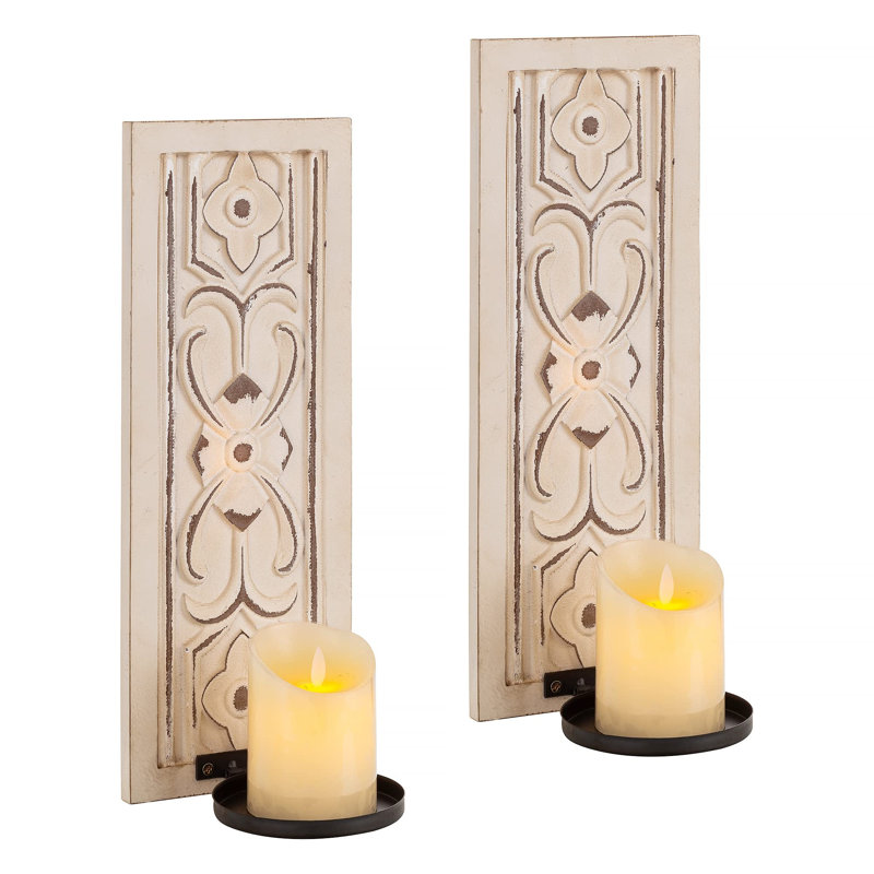 2 Piece Wood Wall Bath Sconce Set, White