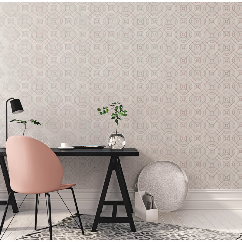 Metallic FX Geometric Design 33' L x 21" W Wallpaper Roll, Rose Gold