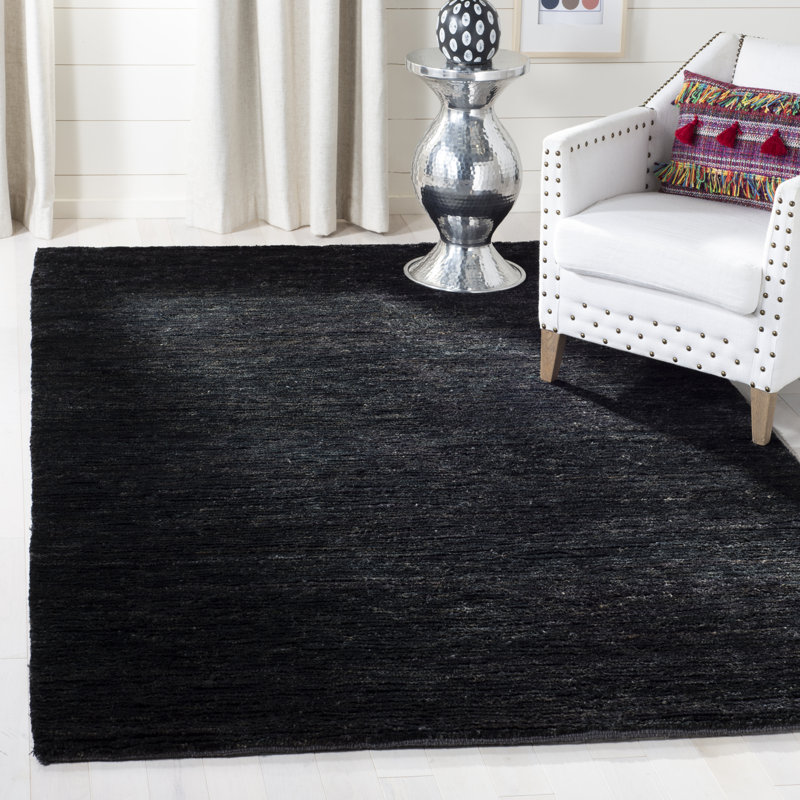 Tapis noir tissé à plat à la main Ferrera, Rectangle 8 pi x 10 pi