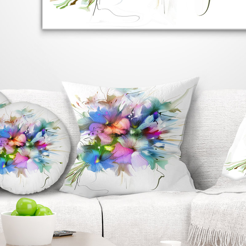 Fleurs d'été colorées - Coussin décoratif à imprimé floral, 16 po x 1 po, Carré