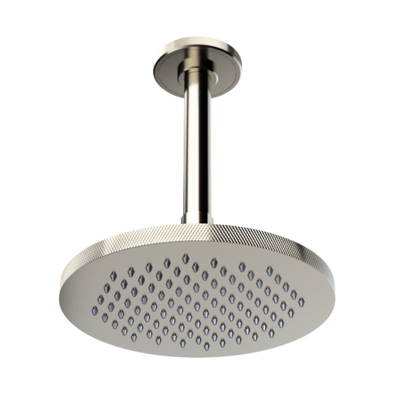 Rainstone Rainshower Head - Industrial, Knurled, 8", Polished Nickel