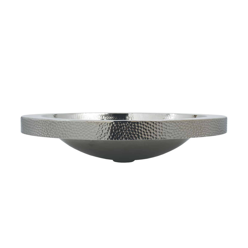 Hibiscus Hand-Hammered Copper Oval Drop-In Bathroom Sink, Polished Nickel