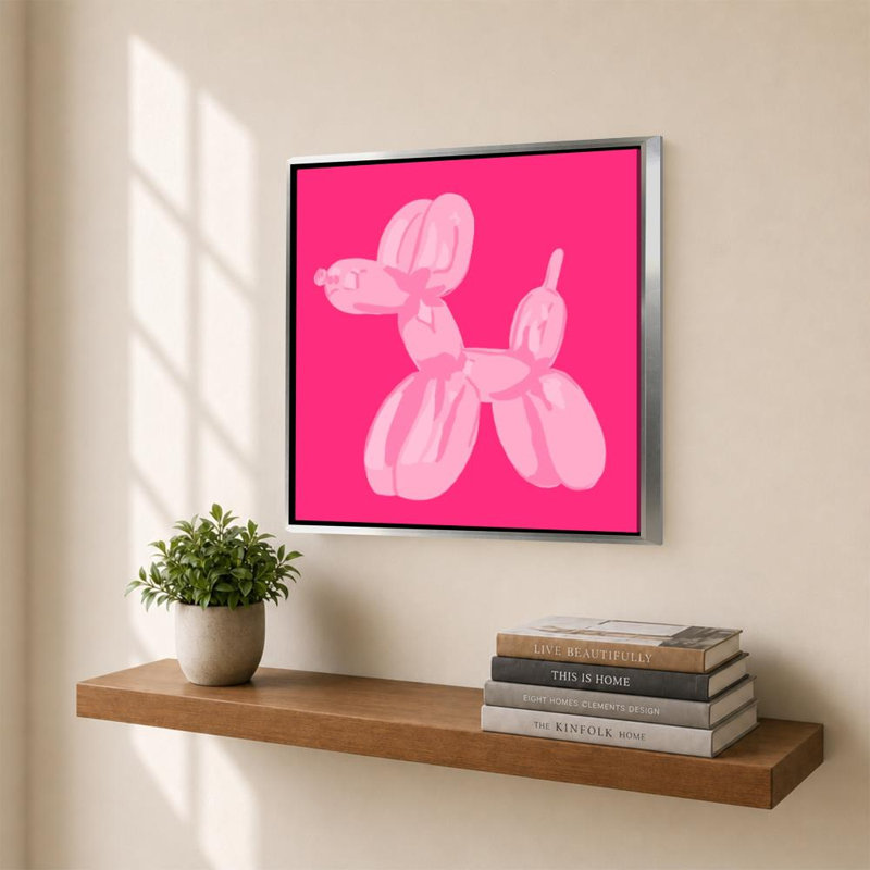 Dog Dogoon Hot Pink par Sundance, impression sur toile, 30" H x 30" W, Cadre flottant biseauté, Argent