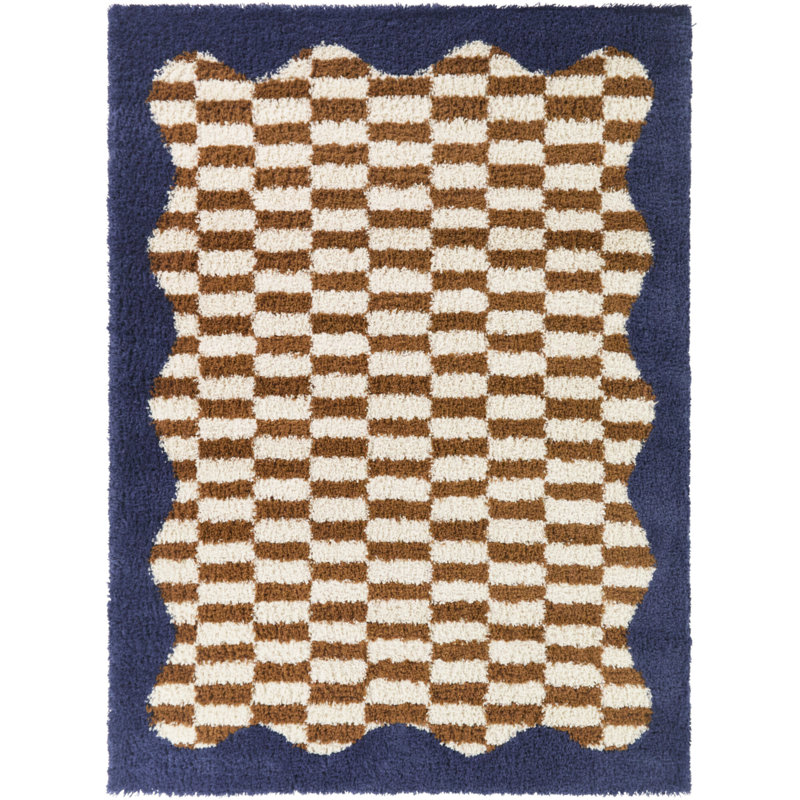 Hoover Rust/Navy Checkered Scallop Border Area Rug, Rectangle 7'10" x 10'