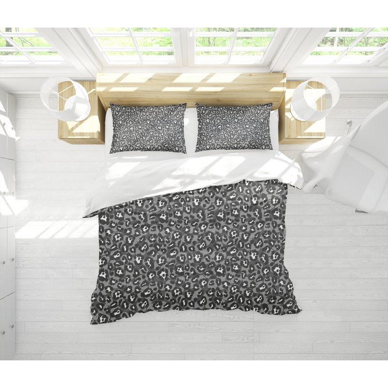 Leopard Box Stitch Animal Print Comforter Set, Black/Grey, Twin Comforter + 1 Pillow Case