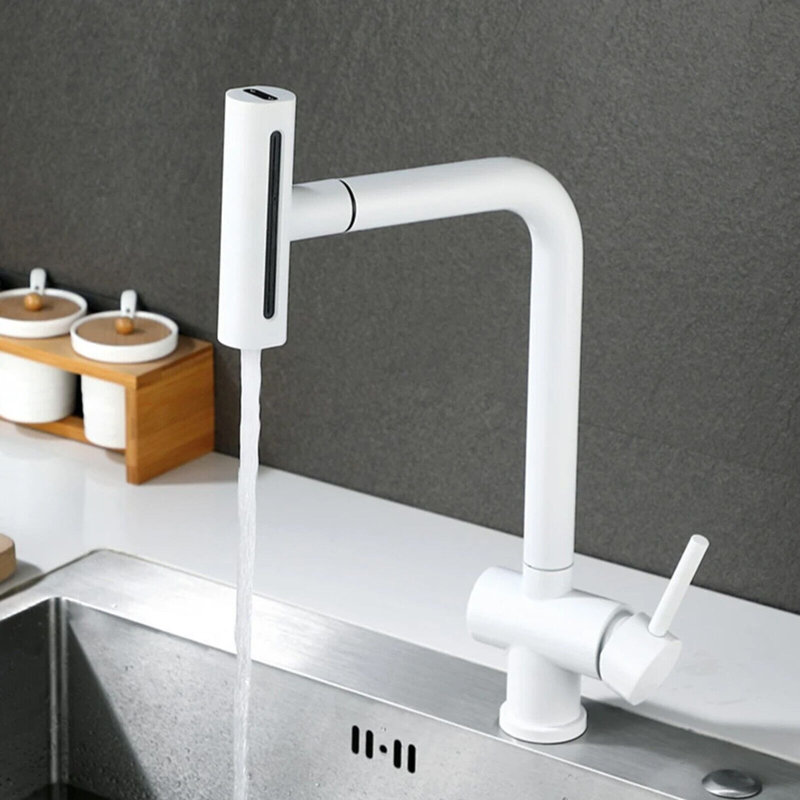 Waterfall Kitchen Faucets with Pull Down Sprayer, Three Function Sprayer Single Handle Sink Faucet 1 Hole Installation, 360°Rotatable Kitchen Sink Faucet