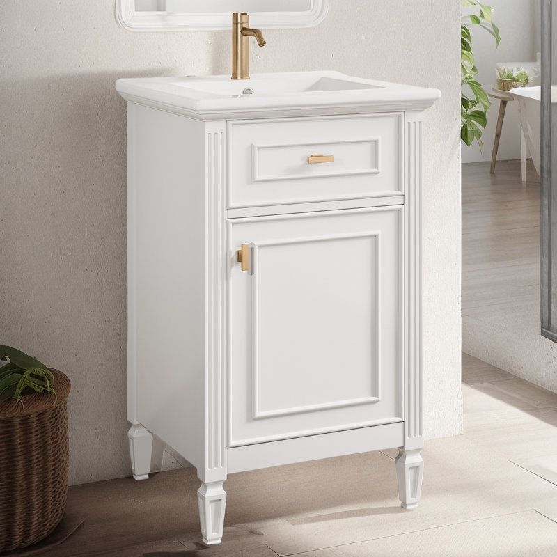 20" Single Bathroom Vanity Set With Ceramic Top, White