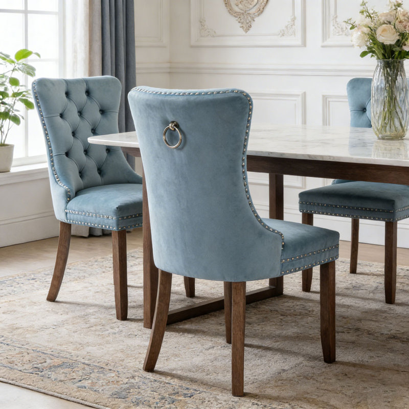 Chaise moderne en bois massif, Bleu clair