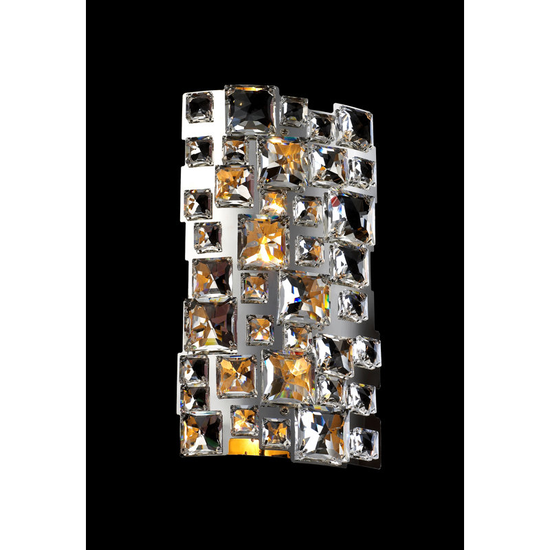 Modern 1 Light Crystal Square Wall Sconce, 6.2" H x 12.2" W x 3.9" D