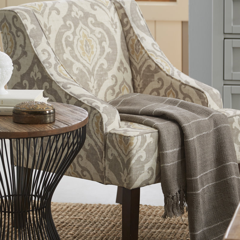 Fauteuil d'appoint Adona, Brun clair / jaune / crème 100% coton damassé