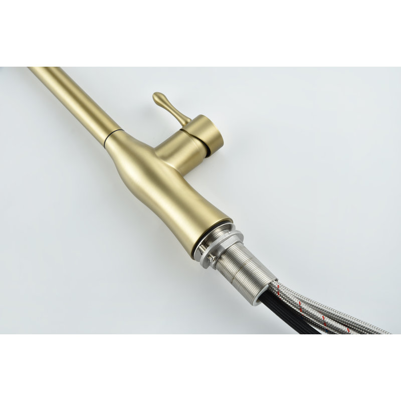 Robinet de cuisine rétractable à poignée simple en or brossé, Or brossé