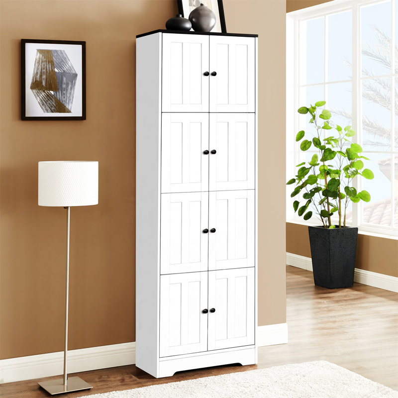 Grande armoire de rangement avec 8 portes et 4 tablettes, Blanc