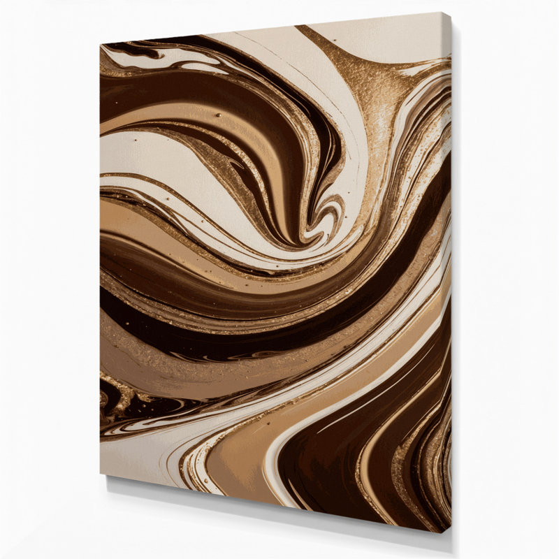 Abstrait art fluide sur toile brune 51, 14" H x 11" W