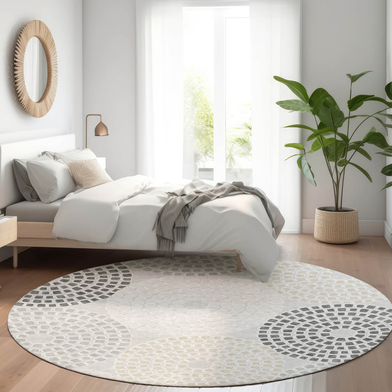 Premium Machine Washable Prisco Gray Rug, Round 8'