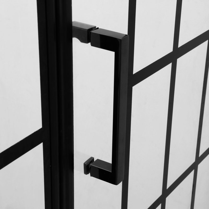 Porte de douche pivotante l 34 po x H 72 po en noir mat avec verre. Enrichissez l'ambiance de votre salle de bain. Fabrication de qualité. Nettoyage simple. Installation professionnelle recommandée. Trempé facile à