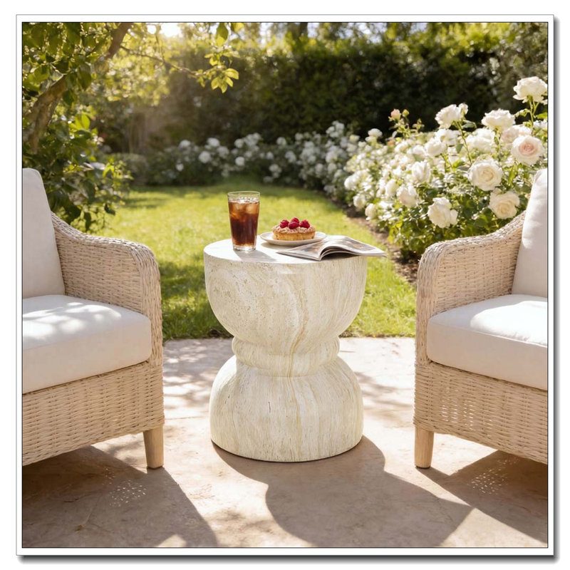 Outdoor Side Concrete Table for Patio Indoor Outdoor, Beige,Yellow-Rounded Waist
