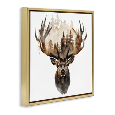  Deer Forest Silhouette Framed Floater Canvas Wall Art by LSR Design Studio