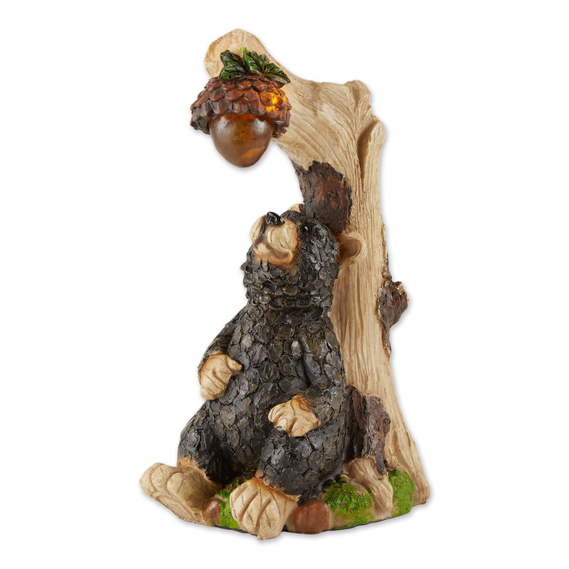 Statue solaire ours noir | Décor de chalet lumineux Woodland