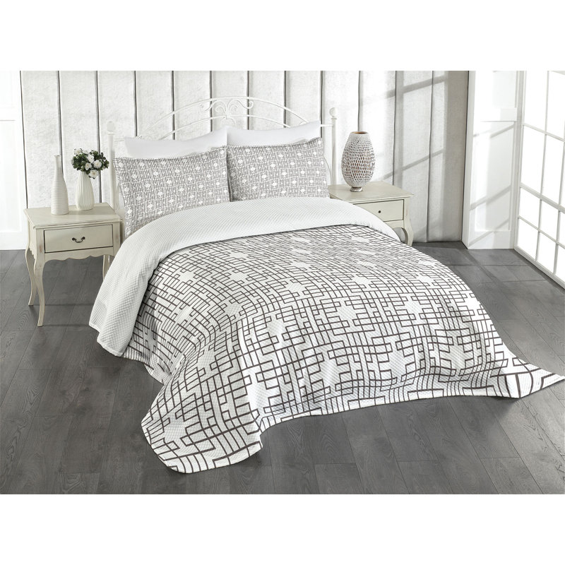 Ambesonne Geometric Bedspread Set  Retro Grid Halftone  Umber White, King Coverlet / Bedspread + 2 Standard Shams