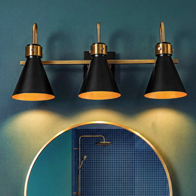 3-Light Black and Gold Vanity Light, Modern Wall Sconce for Bathroom