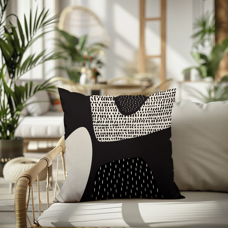 Coussin carré intérieur / extérieur pia, H 15 po x l 15 po, Black/Off-White