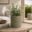 Jardinière cylindrique, motifs de plumes surélevées, terre cuite grise et dorée 7 pouces