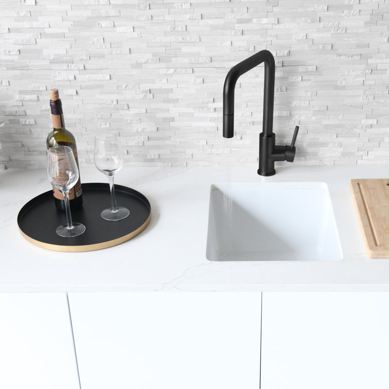 Pietra STYLISH 16 inch Dual Mount Single Bowl Composite Granite Kitchen Sink with Strainer, White