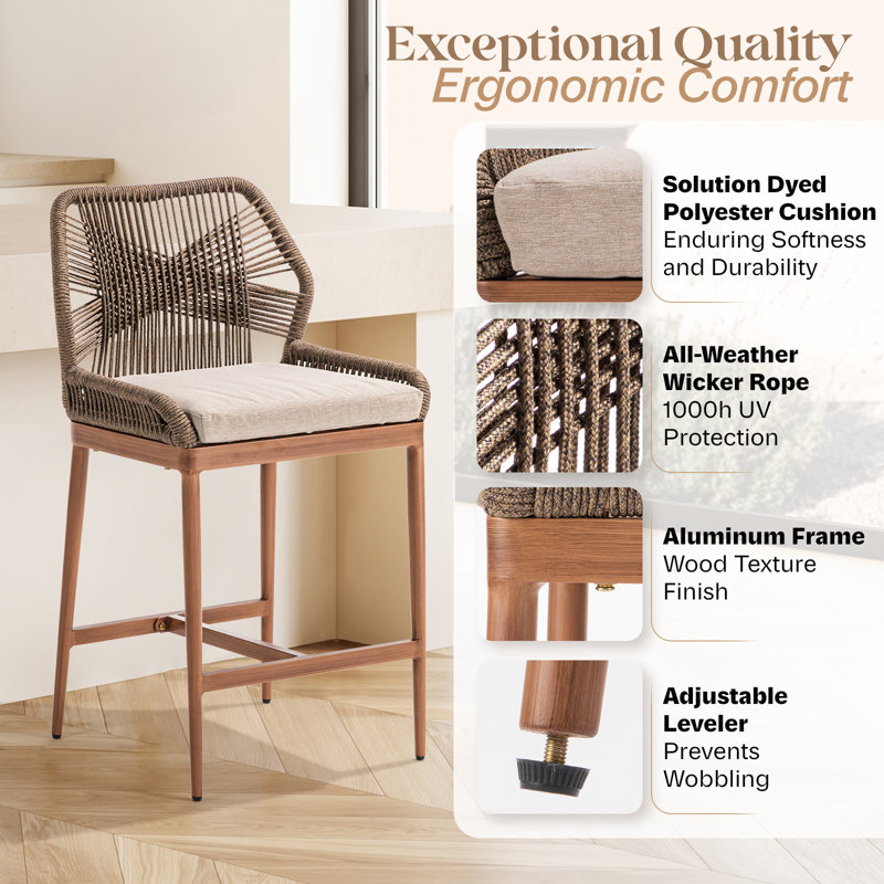Boho Rope Counter Stools Set of 2, 24"H