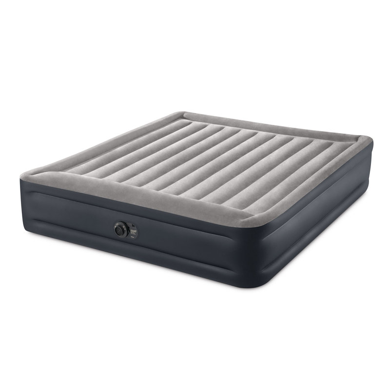 King Size Gray and Black Raised Air Mattress with Built-In Pump