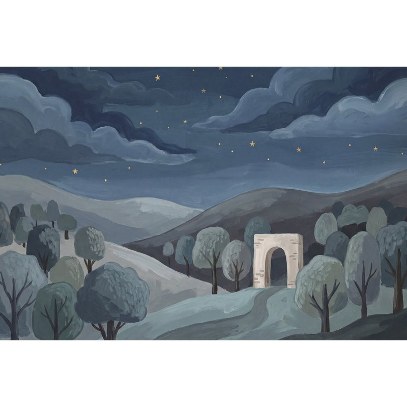 Papier peint paysage sombre nuit étoilée voûte en pierre amovible, 120 po x 96 po, Texturé non collé