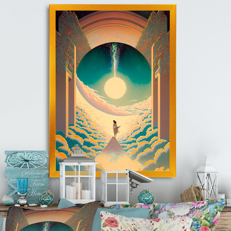 Marcher vers la pleine lune I - reproduction sur toile, H 20 po x l 12 po x P 1 po, Encadrement doré