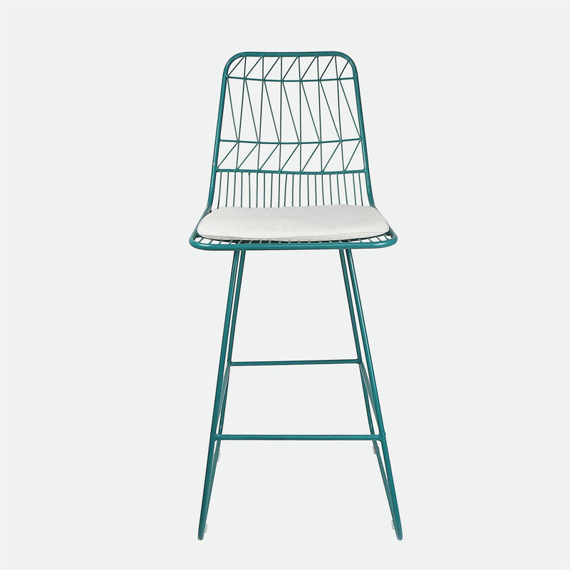 TABOURET NIEZ, Coussin beige / structure bleu sarcelle