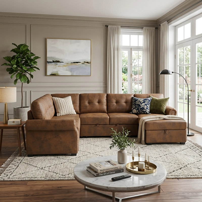 Canapé-lit modulaire en U 115 po Chesterfield