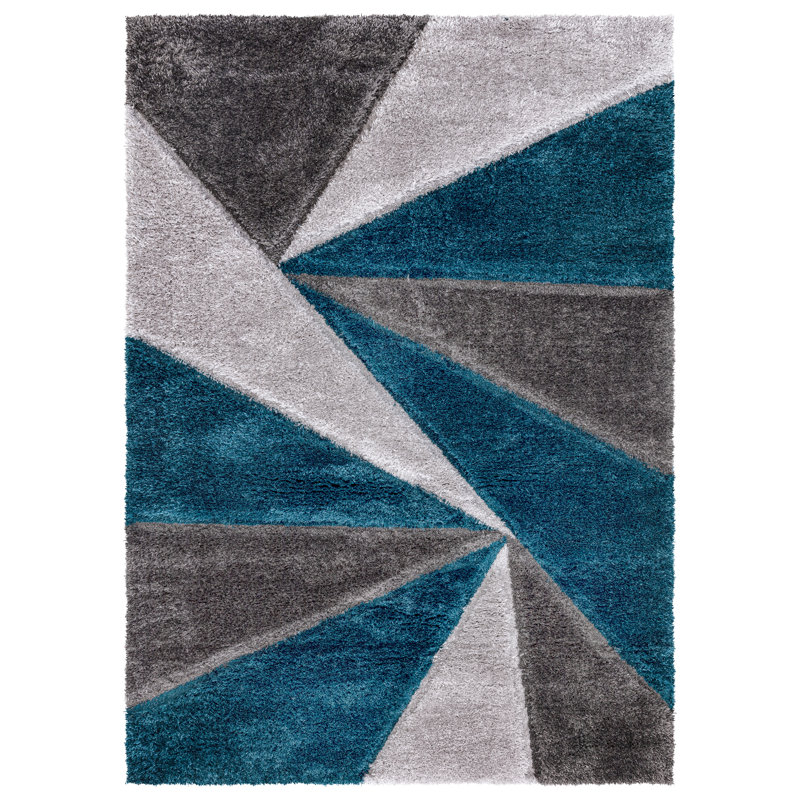 Shaggy Geometric Rug – 100% Polyester Soft Pile Carpet, Colourfast, Water & Soil Repellent, Anti-Static Modern Living Room Rug