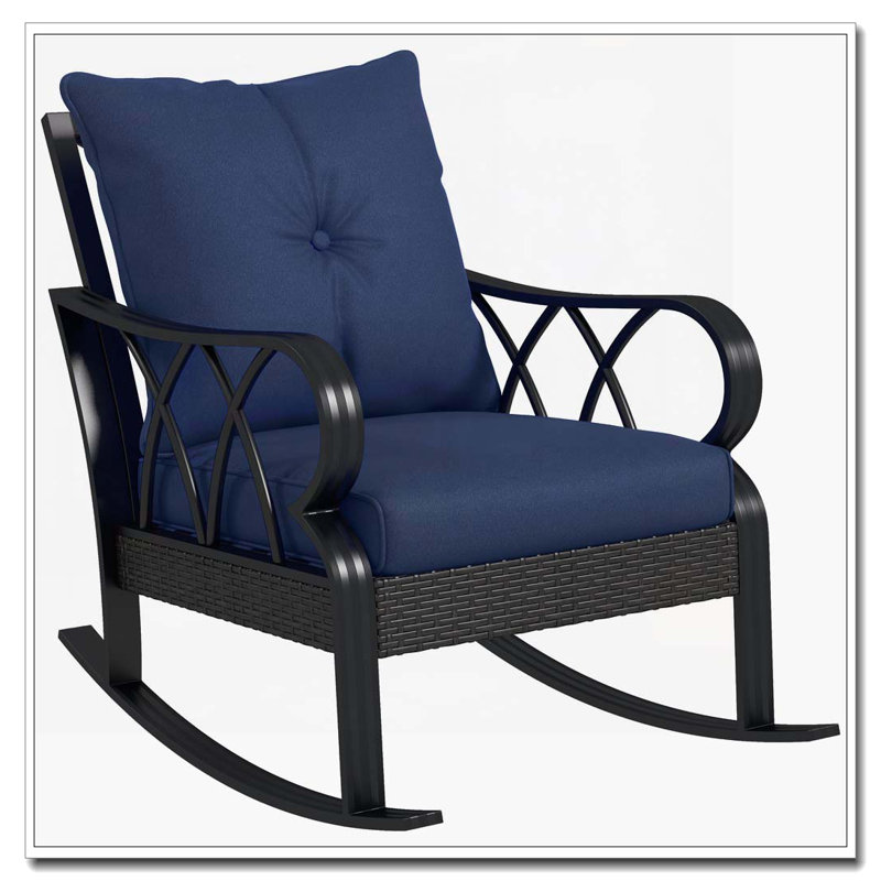 Chaise berçante d'extérieur en osier et rotin, Bleu