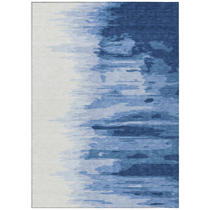 Meleya Blue Washable Indoor-Outdoor Rug - , 9' x 12'