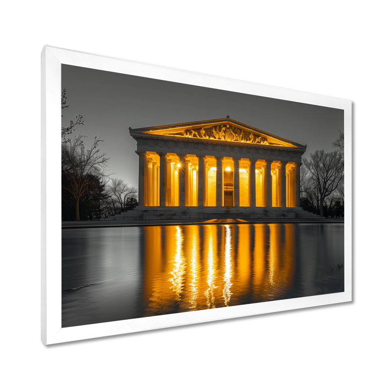 Jaune jaune gris, Lincoln, Monument commémoratif, art mural, Cadre simple blanc, H 16 po x l 32 po