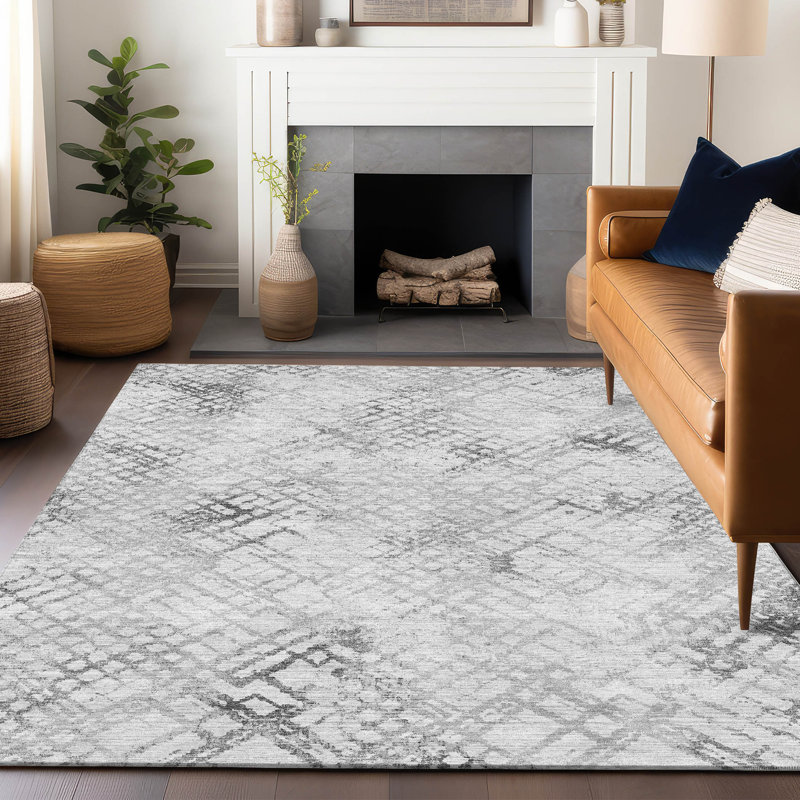 Tapis gris Prisco lavable à la machine de qualité supérieure, Rectangulaire 3 pi x 5 pi