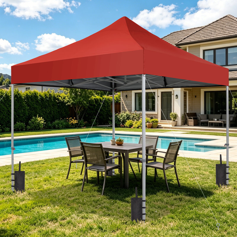 10X10 Pop-Up Canopy Tent With 3 Adjustable Heights, Outdoor Gazebo Canopy Tent, Patio Event Tents With Sandbags And Wheel Carrying Bag For Camping, Parties,Outdoor Events-Red