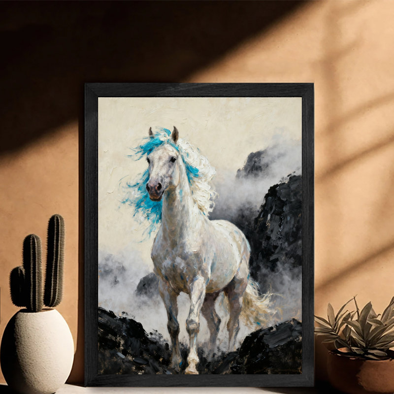 Art encadré noir, un magnifique cheval onirique, impressions de style rétro, H 11 po x l 9 po