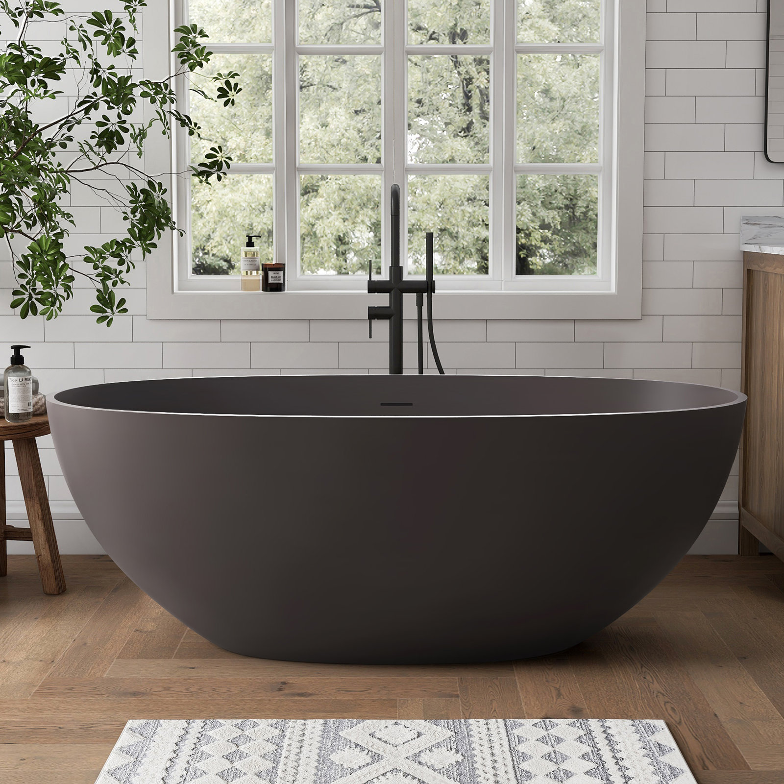 Forma 61" Solid Surface Soaking Bathtub, Brown