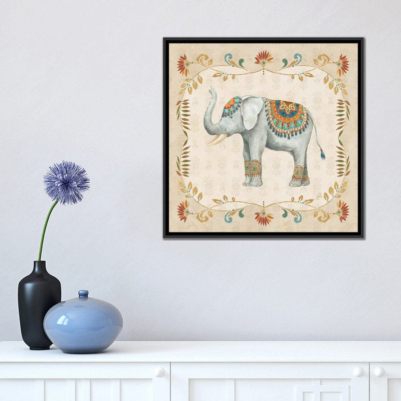 «Elephant Walk III», reproduction sur toile tendue, H 18 po x l 18 po x P 1,5 po, Toile avec cadre noir, Pas de tapis