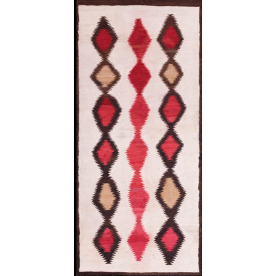 Tapis rectangulaire ivoire beige crème blanc à motif géométrique en laine tissé à plat 30