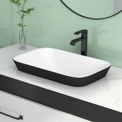 Lavabo de salle de bain semi-encastré 21 po x 13 po Salerno, vasque en porcelaine vitrifiée blanche