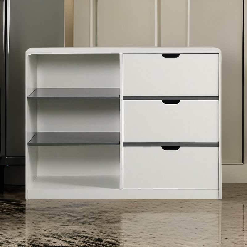 Armoire d'appoint 47 pouces avec 3 tiroirs et 3 tablettes ouvertes, bois blanc