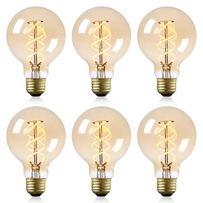 G25 LED Globe Light Bulb, Amber Glass, Dimmable E26 Base Vintage Edison Bulb, 2000K Amber Light